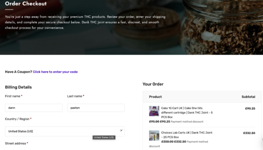 Dank THC Joint Checkout Page